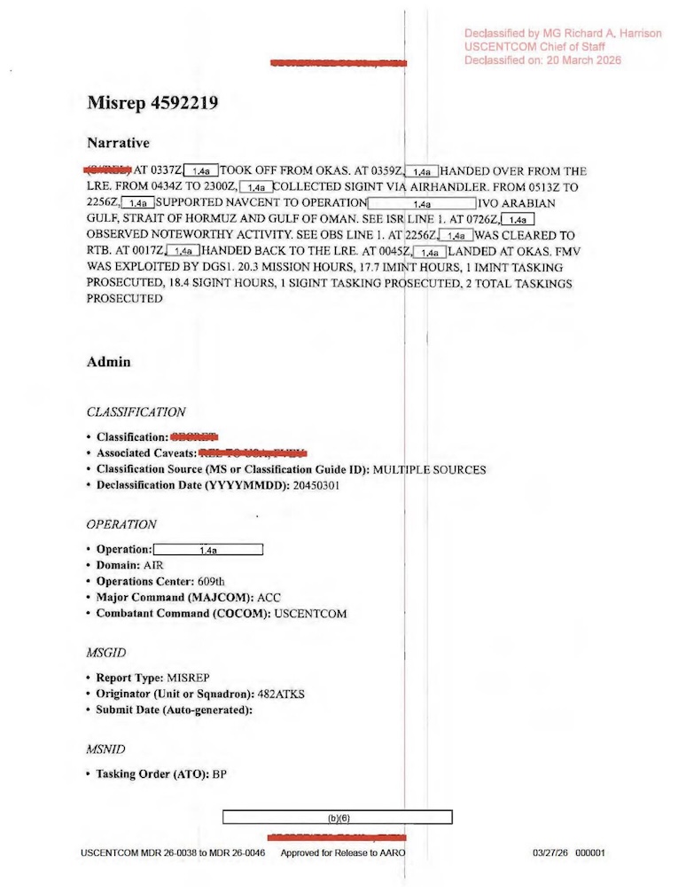 DOW-UAP-D60, Mission Report, Arabian Gulf, August 2020