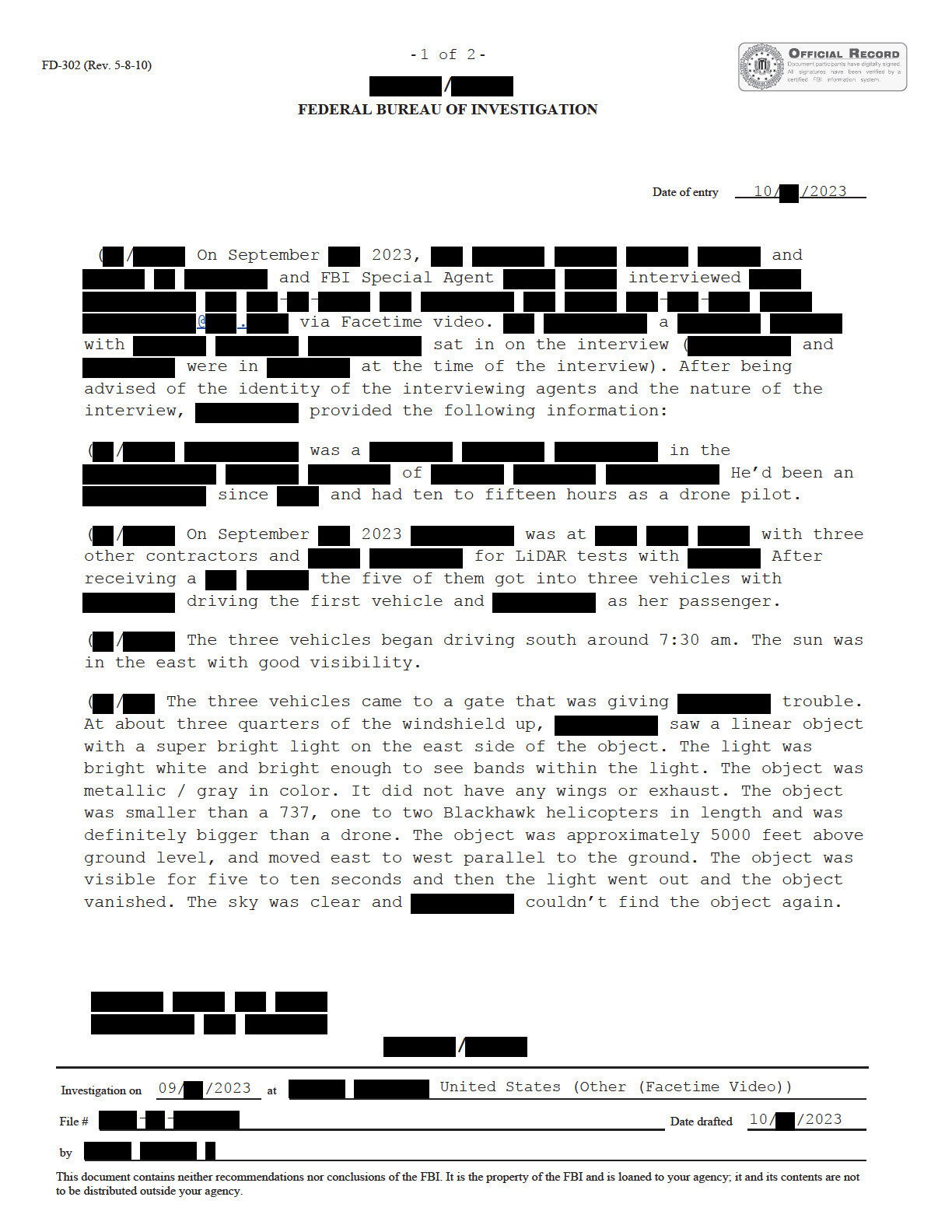 FBI September 2023 Sighting - Serial 5