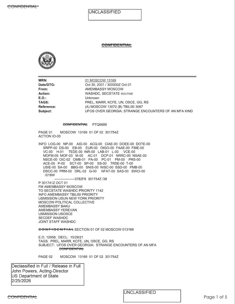 State Department UAP Cable 3, Tbilisi, Georgia, October 30, 2001